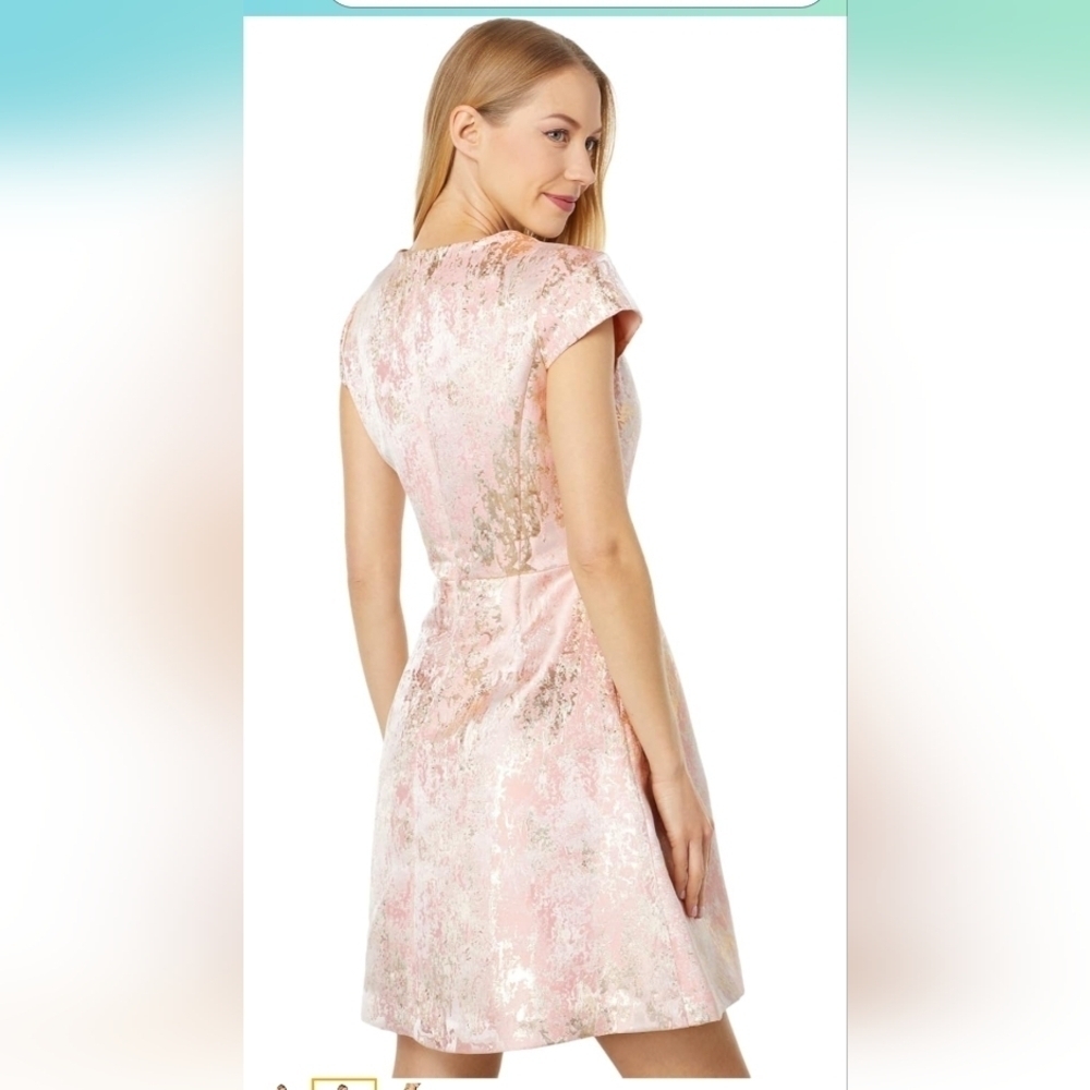 Vince Camuto Jacquard Cap Sleeve V-Neck Fit and Flare Size 4 - Picture 4 of 7